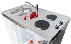Minikuchnia 100x60, lewa komora, chłodziarka wolno stojąca, drewniana szafka, elektryczna kuchenk...
