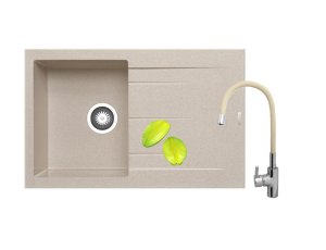 Zlew. ALAZIA 79x50 1B 1D beż + bateria FLESSI