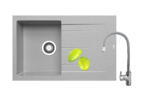 Zlew. ALAZIA 79x50 1B 1D szary beton + bateria FLESSI