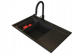 Zlew. CAMEA (79x50) 1B 1D L + Bateria IDEA volcano - Black Edition