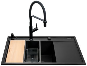 Zlew. CAMEA (79x50) 1B 1D L Black Edition + Bateria FLEXOS