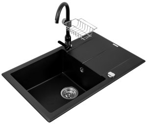 Zlewozmywak Keros (76x48) 1B 1D karbon + bateria Lungo + półeczka do baterii