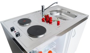 Minikuchnia 100x60, prawa komora, chłodziarka wolno stojąca, drewniana szafka, elektryczna kuchen...