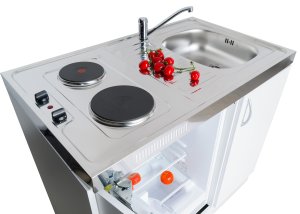 Minikuchnia 120x60, prawa komora, chłodziarka wolno stojąca, drewniana szafka, elektryczna kuchen...