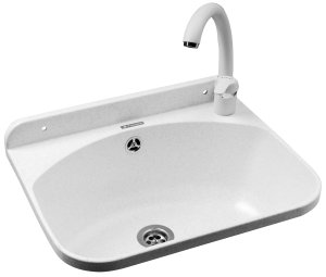 Umywalka ogrodowa Standard, biały granit + bateria Ossia