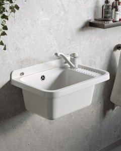 Umywalka ogrodowa NEO 51X34 biały granit + bateria Asalia