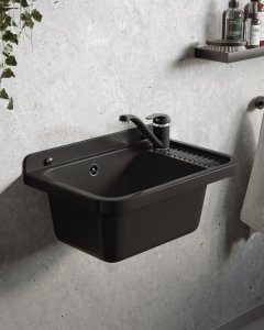 Umywalka ogrodowa NEO 51X34 czarny granit + bateria Asalia