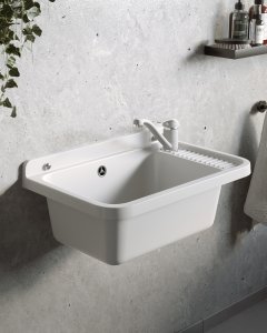Umywalka ogrodowa NEO PLUS 58,4X38 biały granit + bateria Asalia
