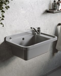 Umywalka ogrodowa NEO PLUS 58,4X38 szary granit + bateria Asalia